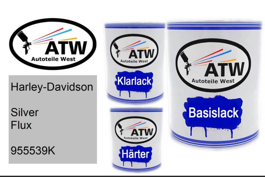 Harley-Davidson, Silver Flux, 955539K: 1L Lackdose + 1L Klarlack + 500ml Härter - Set, von ATW Autoteile West.